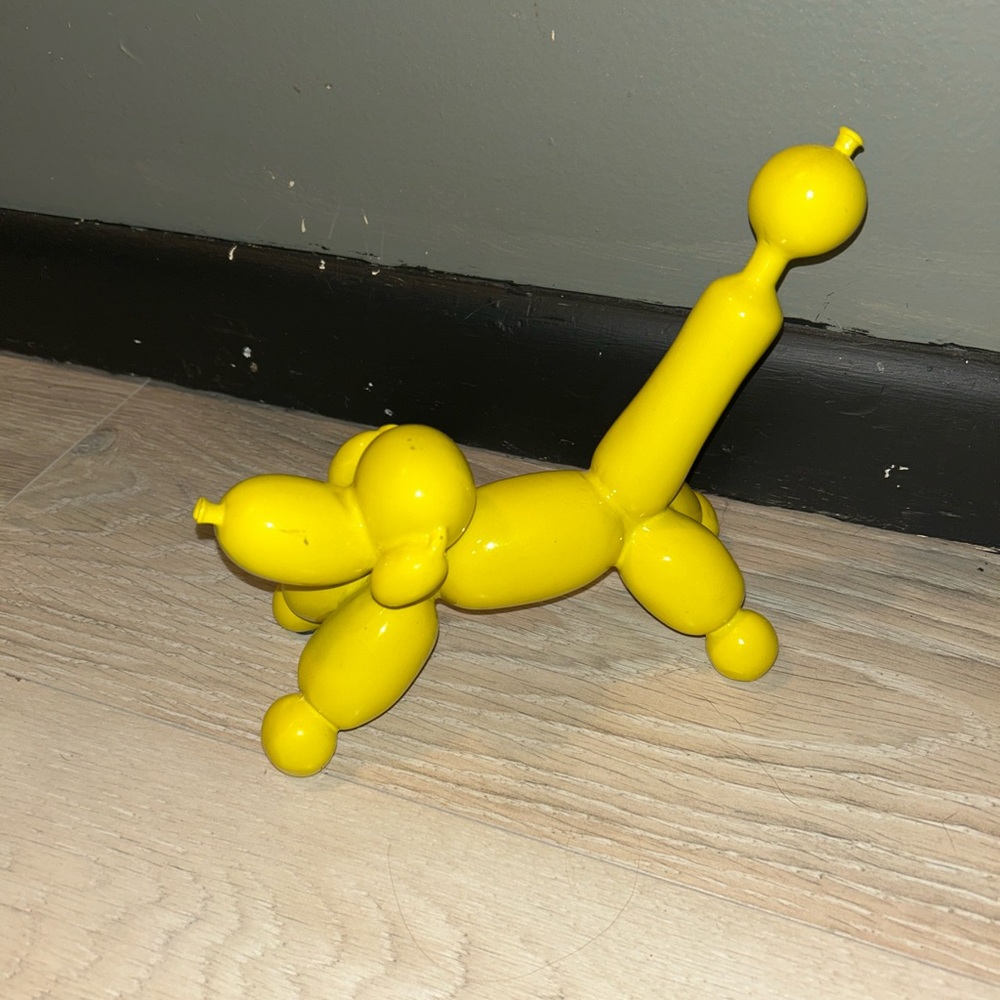 Pop Art Yellow Balloon Dog Statue Sculpture 7" Tall Glazed Ceramic Decor